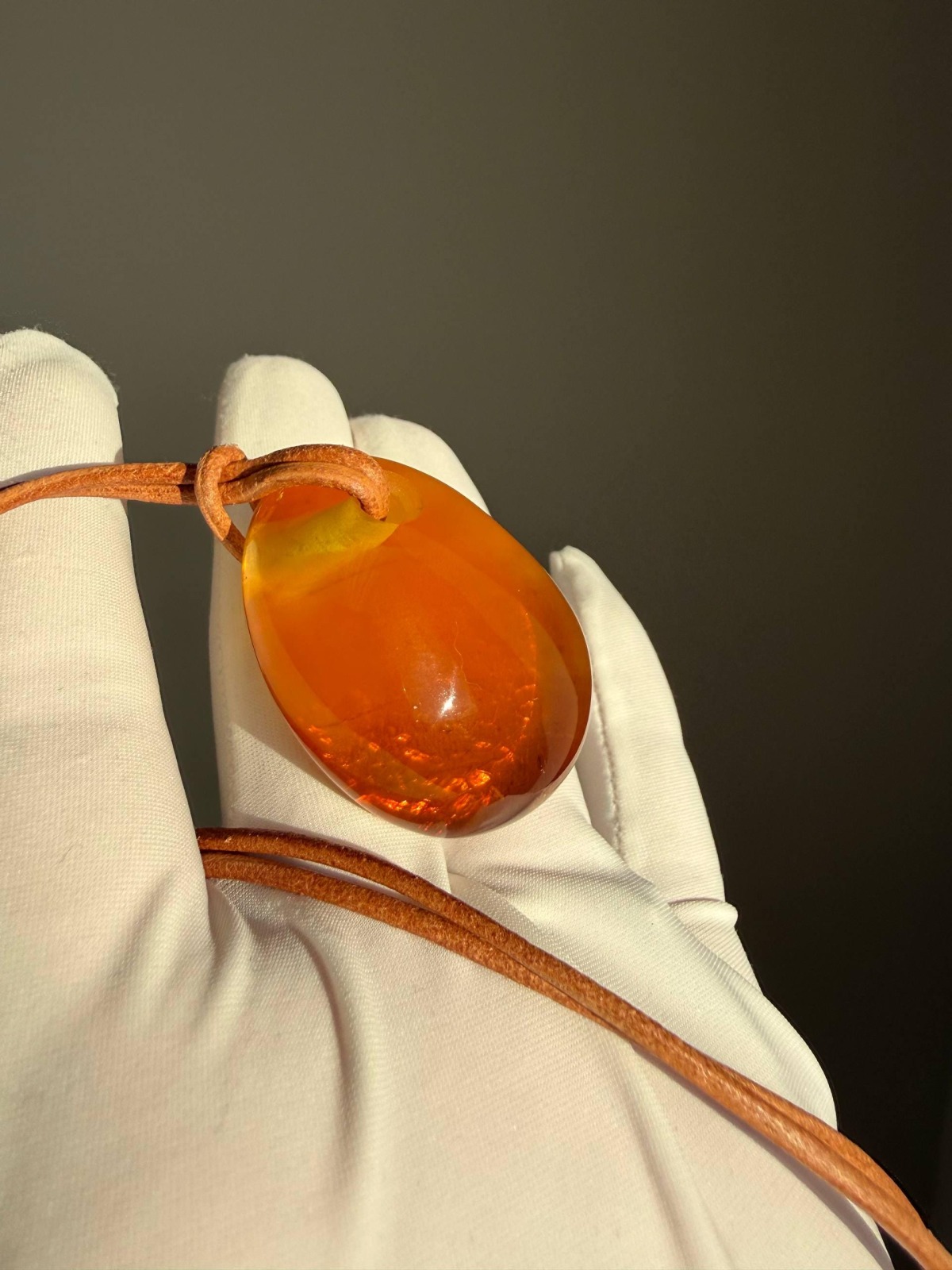 Honey Baltic Amber Teardrop Pendant on Leather Cord, 12g