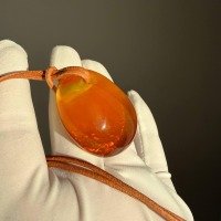 Honey Baltic Amber Teardrop Pendant on Leather Cord, 12g