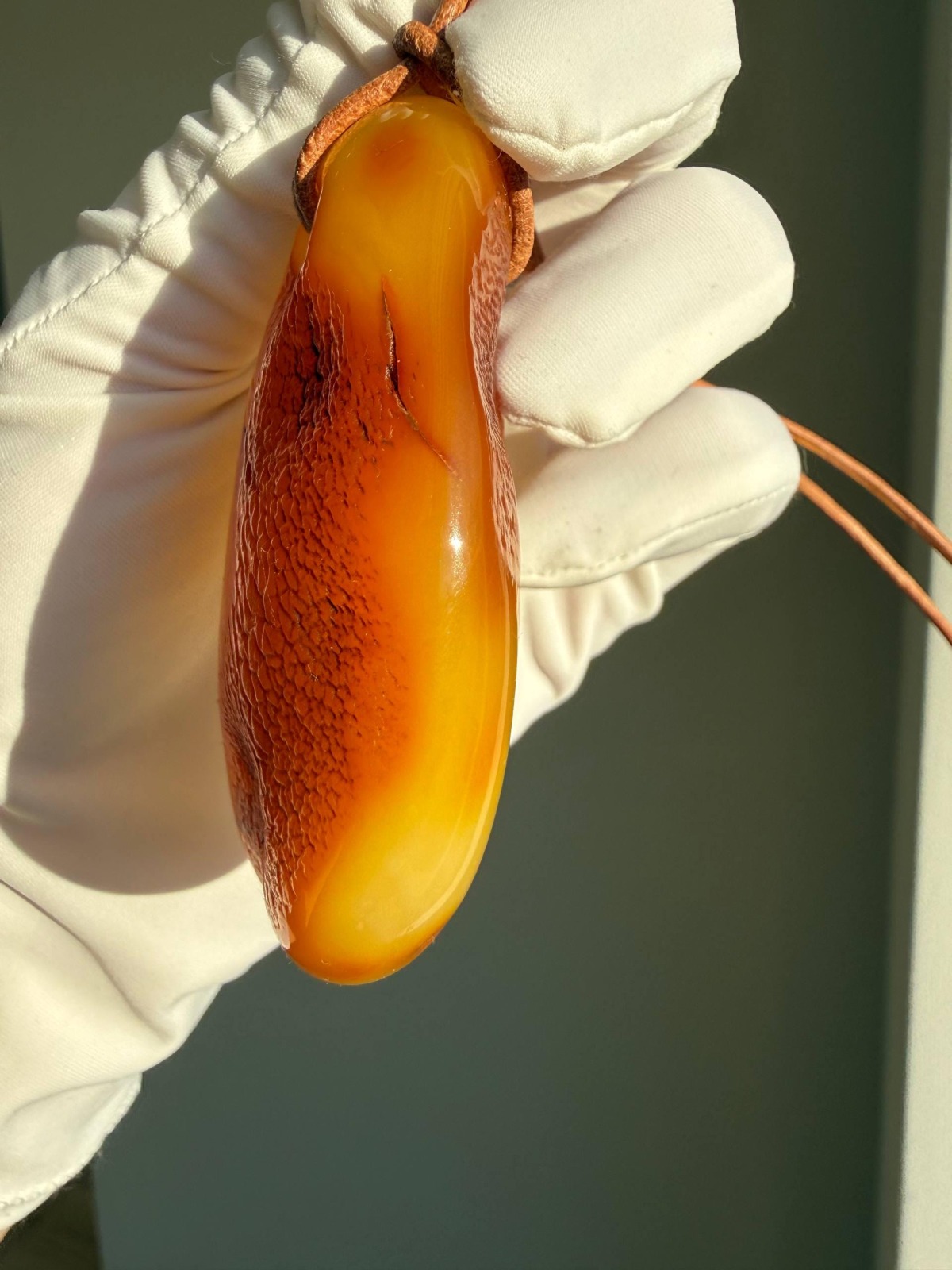 Large Egg Yolk Baltic Amber Pendant on Leather Cord, 41g