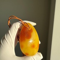 Large Egg Yolk Baltic Amber Pendant on Leather Cord, 41g
