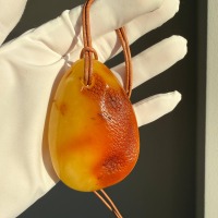 Large Egg Yolk Baltic Amber Pendant on Leather Cord, 41g