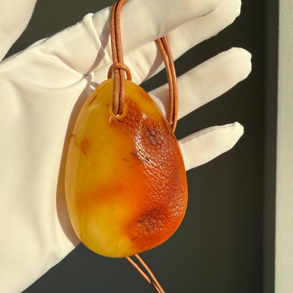 Large Egg Yolk Baltic Amber Pendant on Leather Cord, 41g