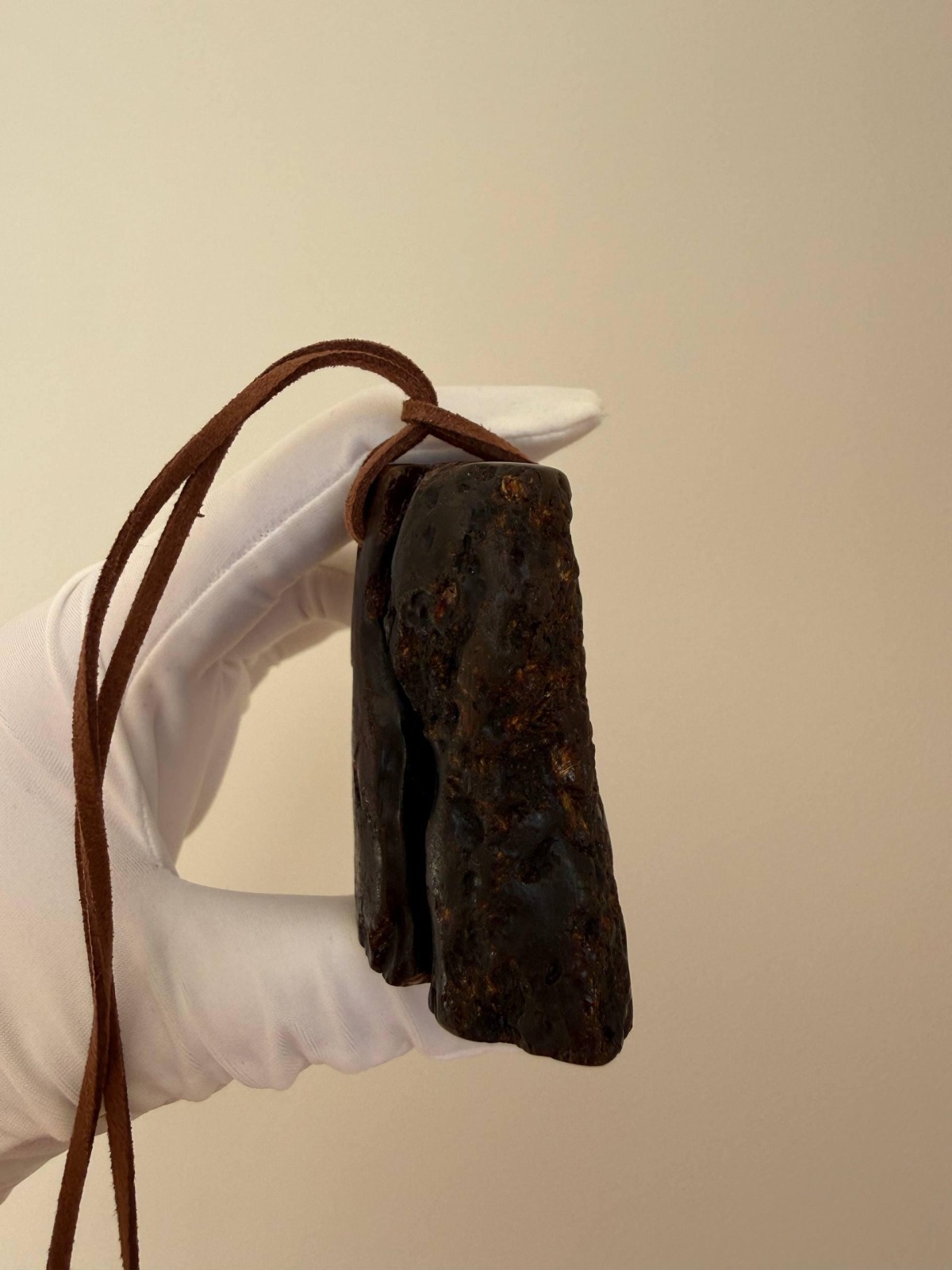 Extra Large Raw Baltic Amber Pendant on Leather Cord, 64g