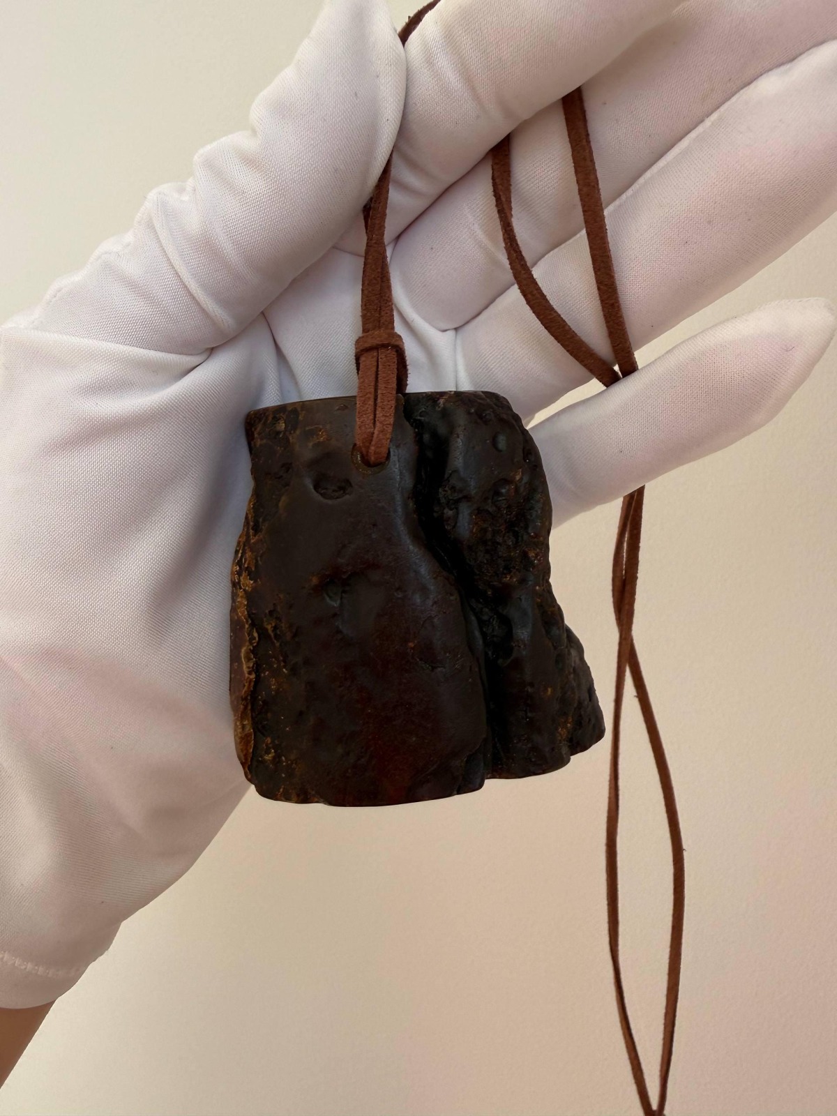 Extra Large Raw Baltic Amber Pendant on Leather Cord, 64g