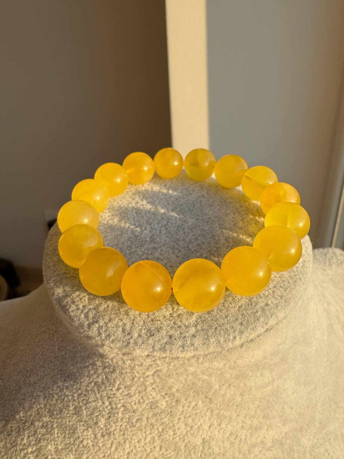 Egg Yolk Butterscotch Baltic Amber Bracelet, 12mm Beads, 14g