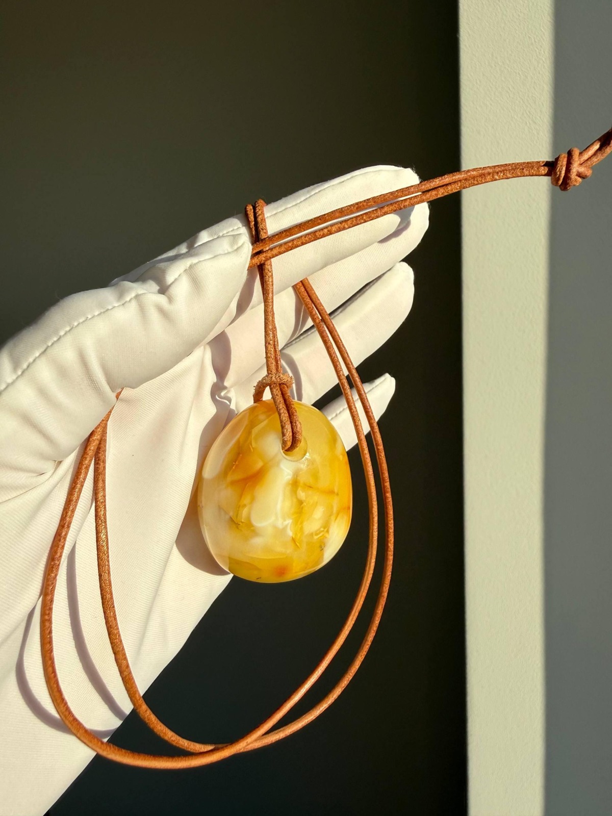 Milky Butterscotch Baltic Amber Pendant, Freeform Swirls, 23g