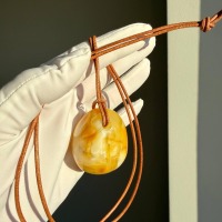Milky Butterscotch Baltic Amber Pendant, Freeform Swirls, 23g