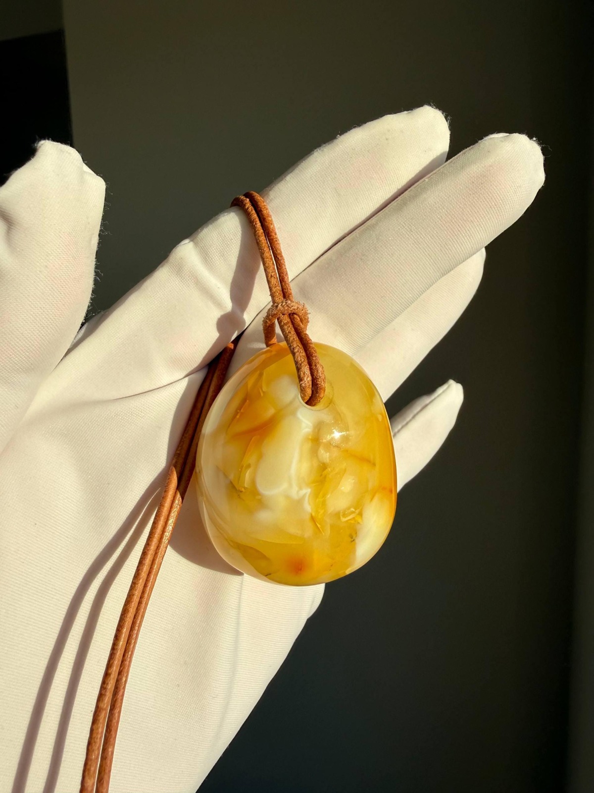 Milky Butterscotch Baltic Amber Pendant, Freeform Swirls, 23g