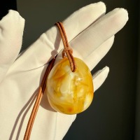 Milky Butterscotch Baltic Amber Pendant, Freeform Swirls, 23g