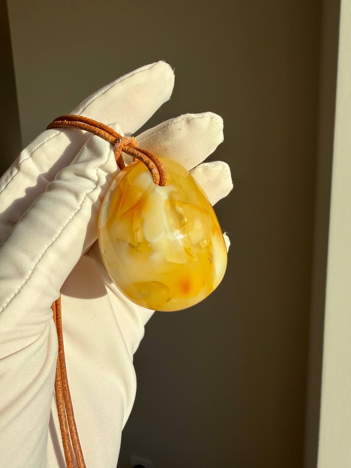 Milky Butterscotch Baltic Amber Pendant, Freeform Swirls, 23g