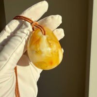 Milky Butterscotch Baltic Amber Pendant, Freeform Swirls, 23g