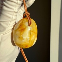 Milky Butterscotch Baltic Amber Pendant, Freeform Swirls, 23g