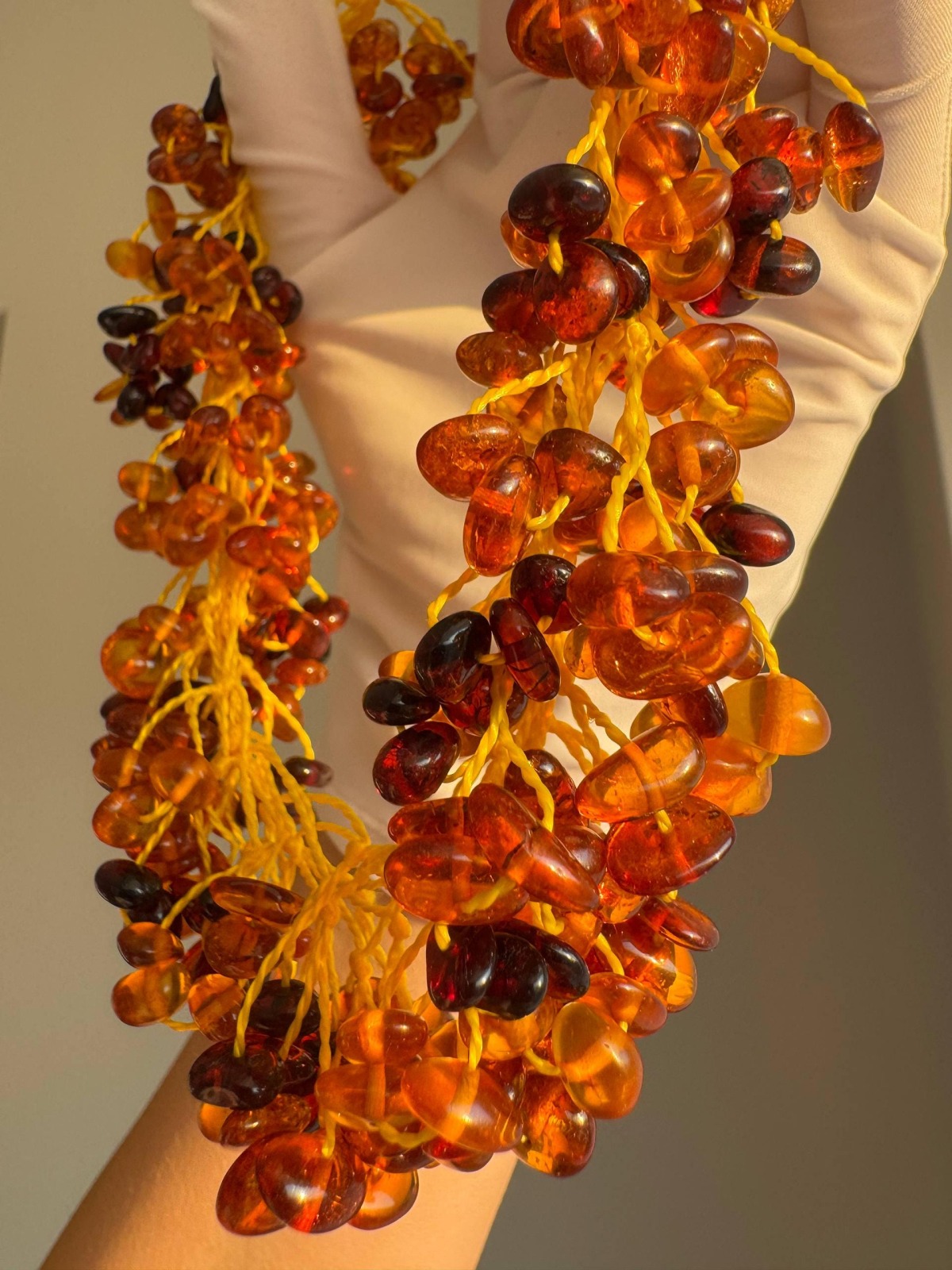 Cherry and Cognac Baltic Amber Necklace, Freeform Beads