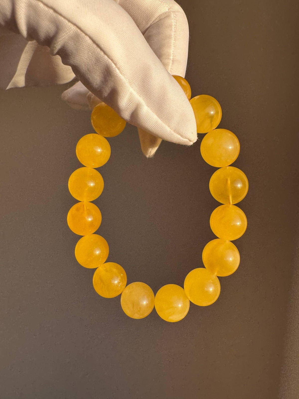 Egg Yolk Butterscotch Baltic Amber Bracelet, 12mm Beads, 14g